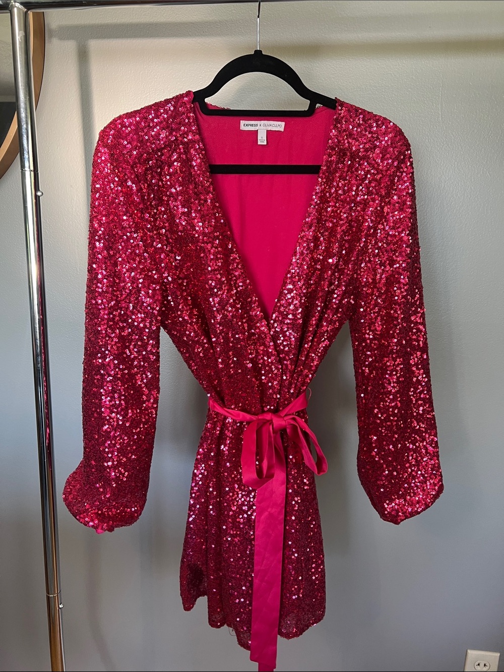 Express Hot Pink Sequin Wrap Robe